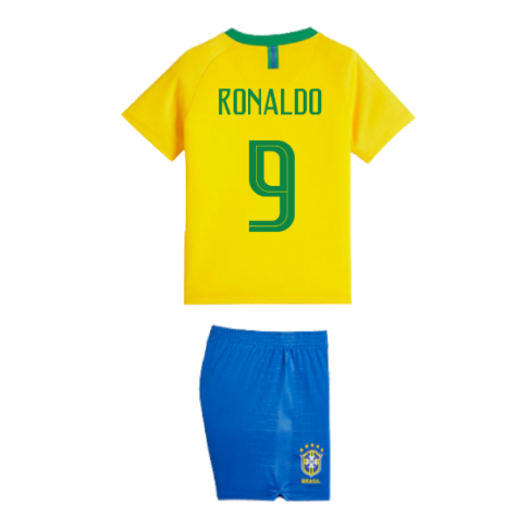 2018-2019 Brazil Little Boys Home Kit (Ronaldo 9)