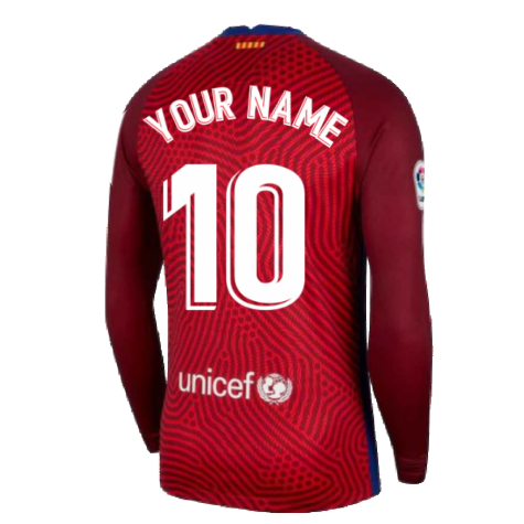 2020-2021 Barcelona Away Goalkeeper Shirt (Red) (Your Name)