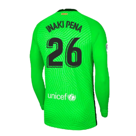 2020-2021 Barcelona Home Goalkeeper Shirt (Green) - Kids (Inaki Pena 26)