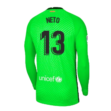 2020-2021 Barcelona Home Goalkeeper Shirt (Green) - Kids (Neto 13)