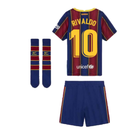 2020-2021 Barcelona Home Nike Little Boys Mini Kit (RIVALDO 10)