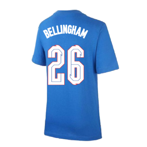 2020-2021 England Nike Evergreen Crest Tee (Blue) - Kids (Bellingham 26)