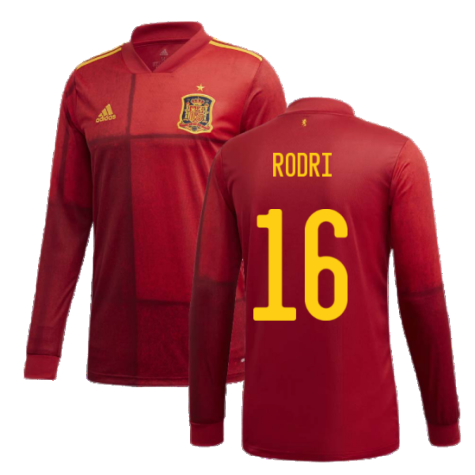 2020-2021 Spain Home Adidas Long Sleeve Shirt (RODRI 16)