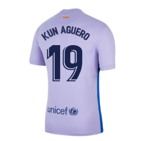 2021-2022 Barcelona Away Shirt (Kids) (KUN AGUERO 19)