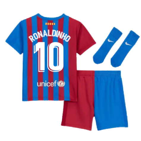 2021-2022 Barcelona Infants Home Kit (RONALDINHO 10)