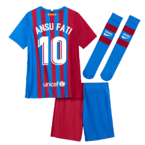 2021-2022 Barcelona Little Boys Home Kit (ANSU FATI 10)