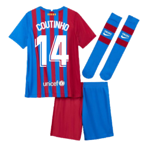 2021-2022 Barcelona Little Boys Home Kit (COUTINHO 14)