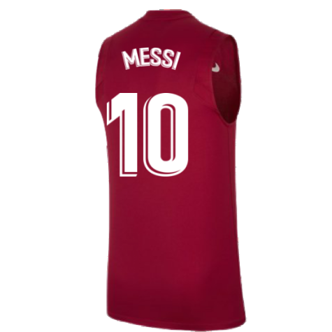 2021-2022 Barcelona Sleeveless Top (Red) (MESSI 10)