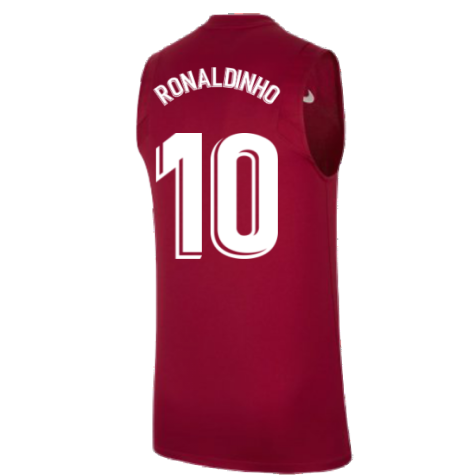 2021-2022 Barcelona Sleeveless Top (Red) (RONALDINHO 10)