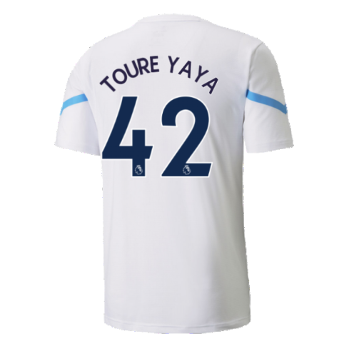 2021-2022 Man City Pre Match Jersey (White) (TOURE YAYA 42)