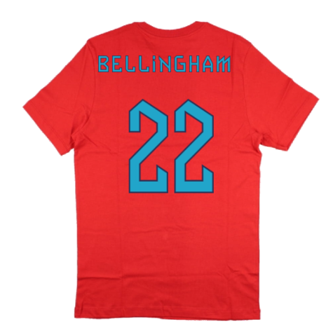 2022-2023 England World Cup Crest Tee (Red) - Kids (Bellingham 22)