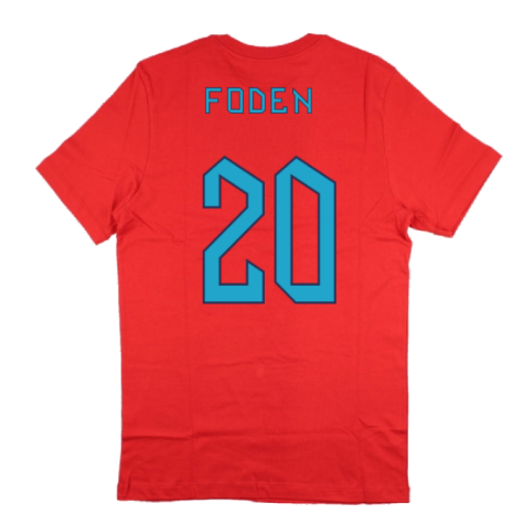 2022-2023 England World Cup Crest Tee (Red) - Kids (Foden 20)