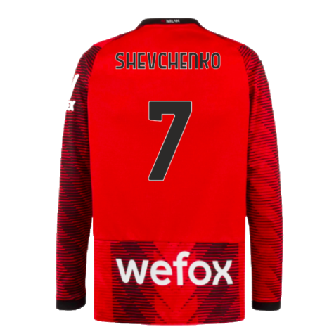 2023-2024 AC Milan Long Sleeve Home Shirt (Shevchenko 7)