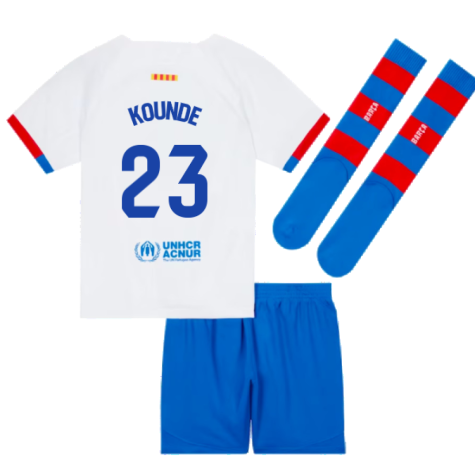 2023-2024 Barcelona Away Little Boys Mini Kit (Kounde 23)