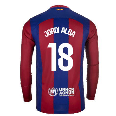 2023-2024 Barcelona Home Long Sleeve Shirt (Jordi Alba 18)