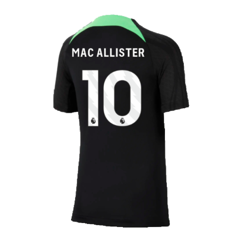 2023-2024 Liverpool Strike Dri-Fit Training Shirt (Black) - Kids (Mac Allister 10)