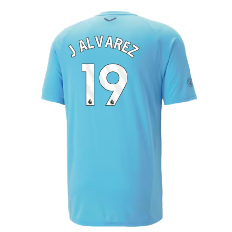 2023-2024 Man City Casuals Tee (Blue Wash) (J ALVAREZ 19)