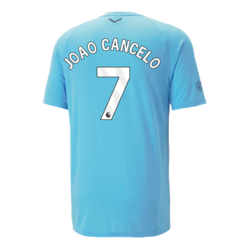 2023-2024 Man City Casuals Tee (Blue Wash) - Kids (JOAO CANCELO 7)