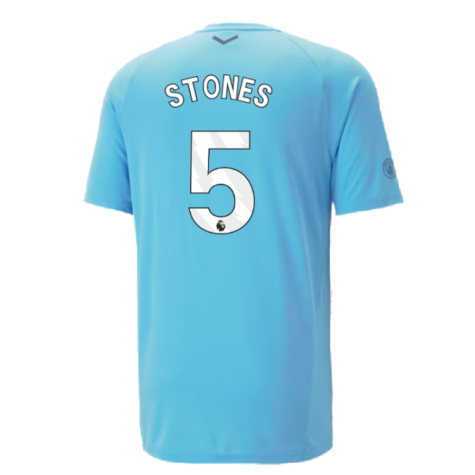 2023-2024 Man City Casuals Tee (Blue Wash) - Kids (STONES 5)