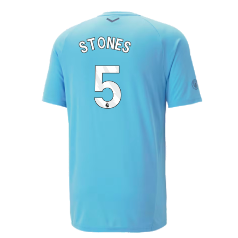 2023-2024 Man City Casuals Tee (Blue Wash) (STONES 5)