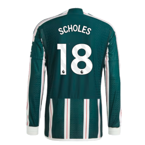 2023-2024 Man Utd Authentic Long Sleeve Away Shirt (Scholes 18)