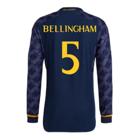 2023-2024 Real Madrid Authentic Long Sleeve Away Shirt (Bellingham 5)