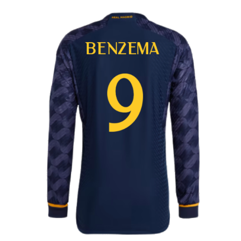 2023-2024 Real Madrid Authentic Long Sleeve Away Shirt (Benzema 9)