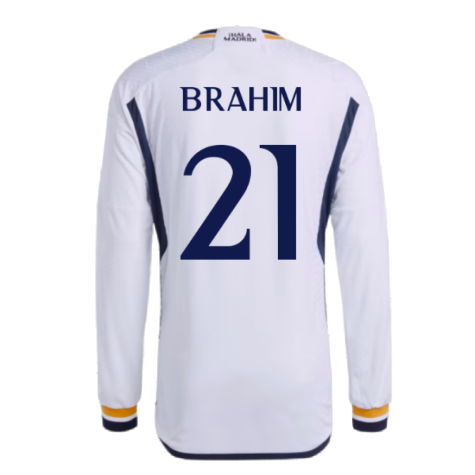 2023-2024 Real Madrid Authentic Long Sleeve Home Shirt (Brahim 21)