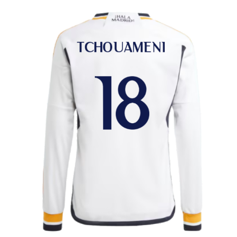 2023-2024 Real Madrid Long Sleeve Home Shirt (Kids) (Tchouameni 18)