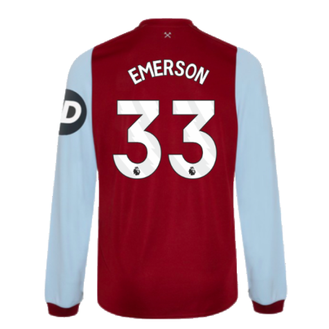 2023-2024 West Ham Long Sleeve Home Shirt (Kids) (EMERSON 33)