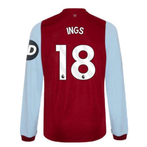 2023-2024 West Ham Long Sleeve Home Shirt (Kids) (INGS 18)