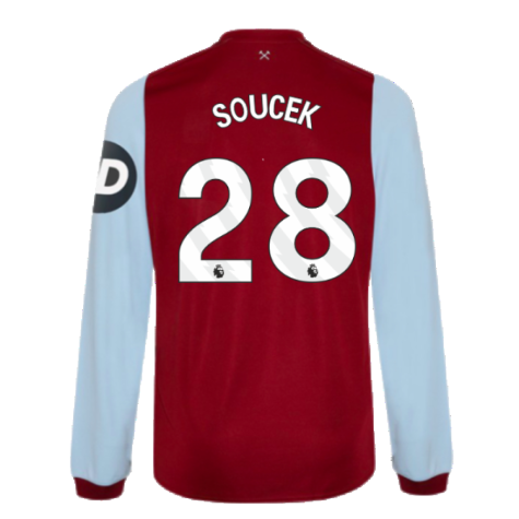 2023-2024 West Ham Long Sleeve Home Shirt (Kids) (SOUCEK 28)