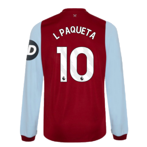 2023-2024 West Ham Long Sleeve Home Shirt (L PAQUETA 10)