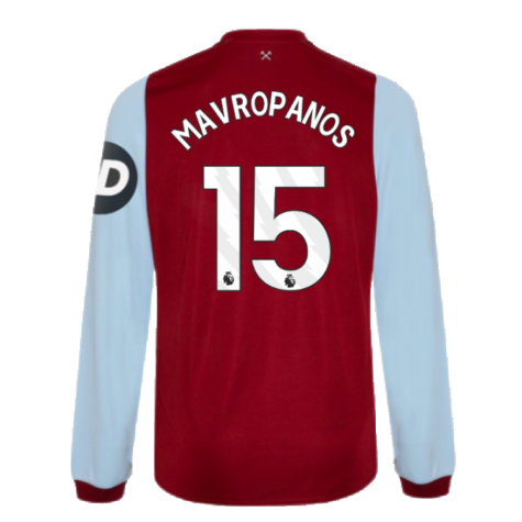 2023-2024 West Ham Long Sleeve Home Shirt (Mavropanos 15)