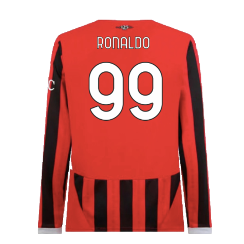 2024-2025 AC Milan Home Long Sleeve Shirt (Ronaldo 99)