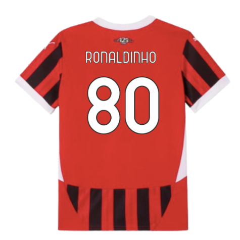 2024-2025 AC Milan Home Shirt (Kids) (Ronaldinho 80)