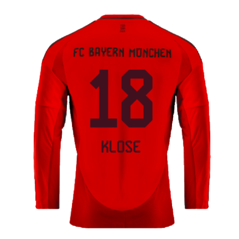 2024-2025 Bayern Munich Long Sleeve Home Shirt (Klose 18)