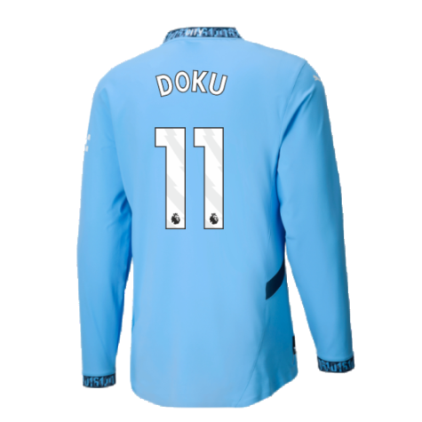 2024-2025 Man City Authentic Long Sleeve Home Shirt (Doku 11)