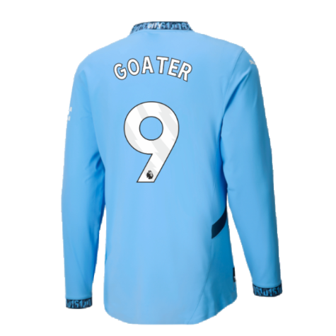 2024-2025 Man City Authentic Long Sleeve Home Shirt (Goater 9)