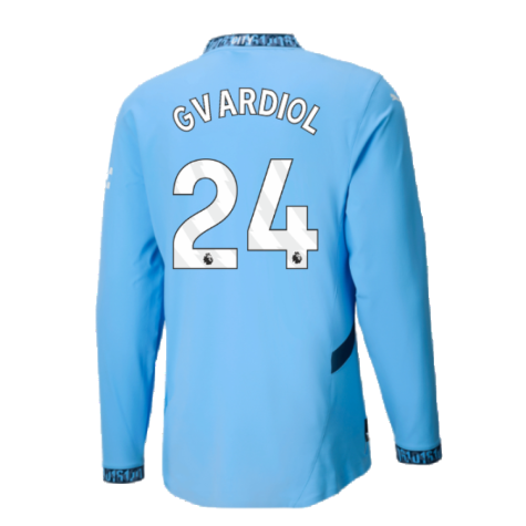 2024-2025 Man City Authentic Long Sleeve Home Shirt (Gvardiol 24)