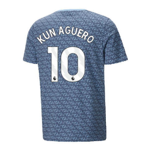 2024-2025 Man City ftblCulture Tee AOP (Navy) - Kids (Kun Aguero 10)