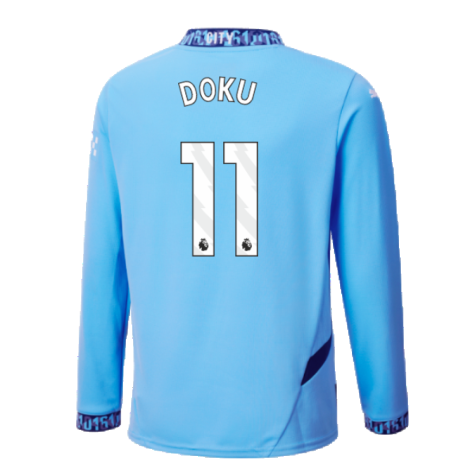 2024-2025 Man City Home Long Sleeve Shirt (Kids) (Doku 11)