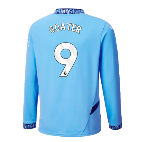 2024-2025 Man City Home Long Sleeve Shirt (Kids) (Goater 9)