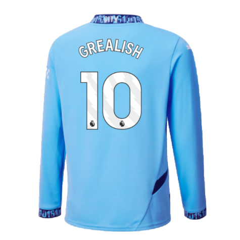 2024-2025 Man City Home Long Sleeve Shirt (Kids) (Grealish 10)