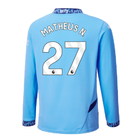 2024-2025 Man City Home Long Sleeve Shirt (Kids) (Matheus N. 27)