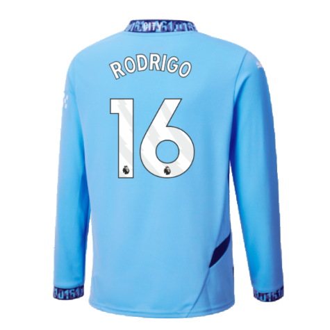 2024-2025 Man City Home Long Sleeve Shirt (Kids) (Rodrigo 16)