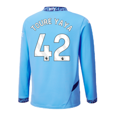 2024-2025 Man City Home Long Sleeve Shirt (Kids) (Toure Yaya 42)