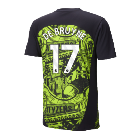 2024-2025 Man City Pre-Match Shirt (Yellow Glow) - Kids (De Bruyne 17)