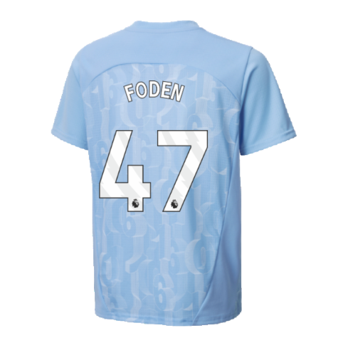 2024-2025 Man City Prematch SS Shirt (Light Blue) - Kids (Foden 47)