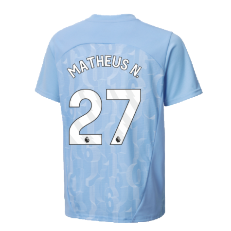 2024-2025 Man City Prematch SS Shirt (Light Blue) - Kids (Matheus N. 27)